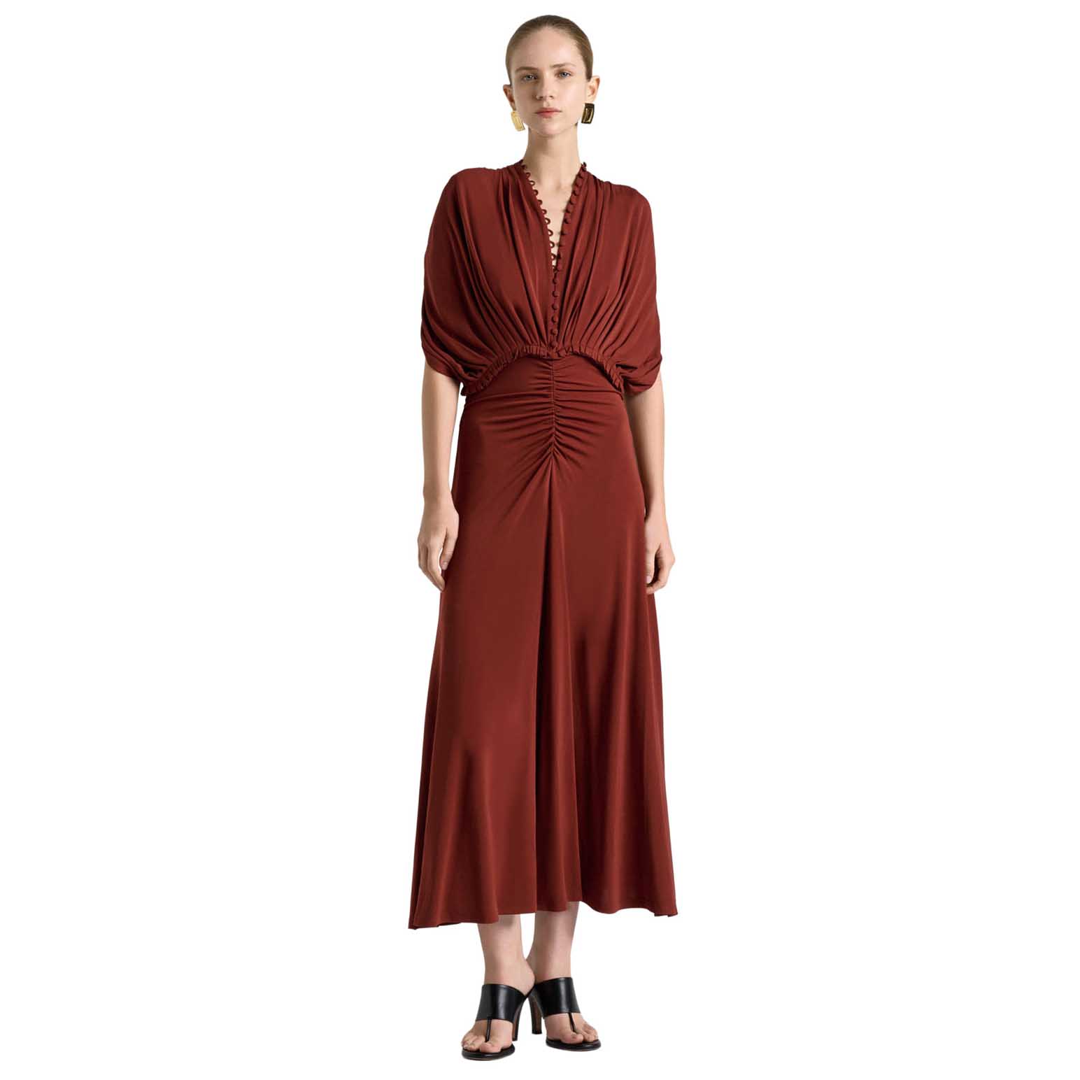 Cue Jersey Pleated Ruched Midi Dress